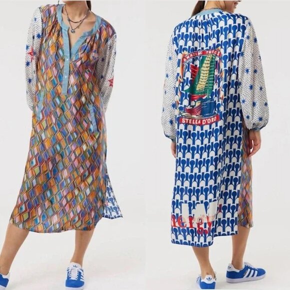 Me369 Dresses & Skirts - ME369 Flawed Hannah Midi Dress in Nautical Multicolor Graphic